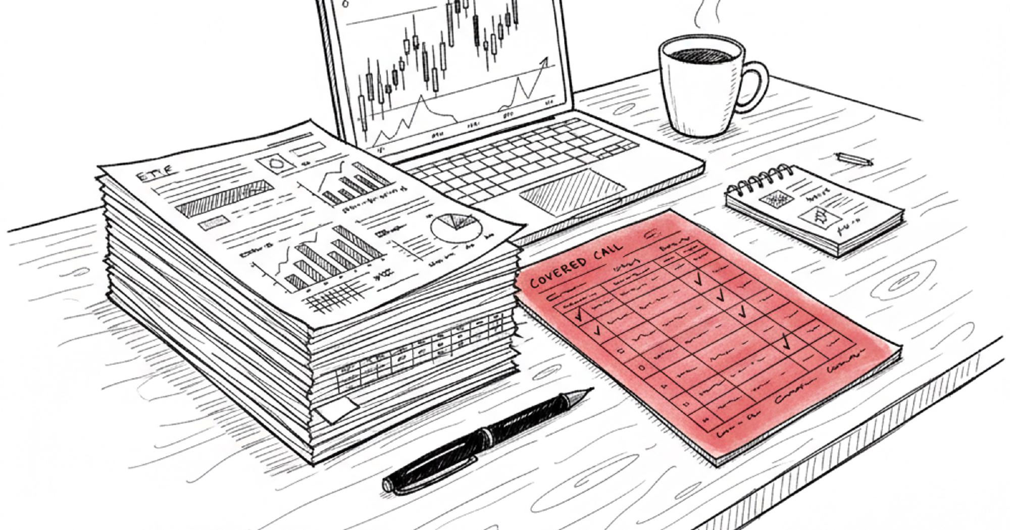 Side-by-side comparison of covered call ETFs versus selling your own covered calls showing fees, control, taxes, and returns
