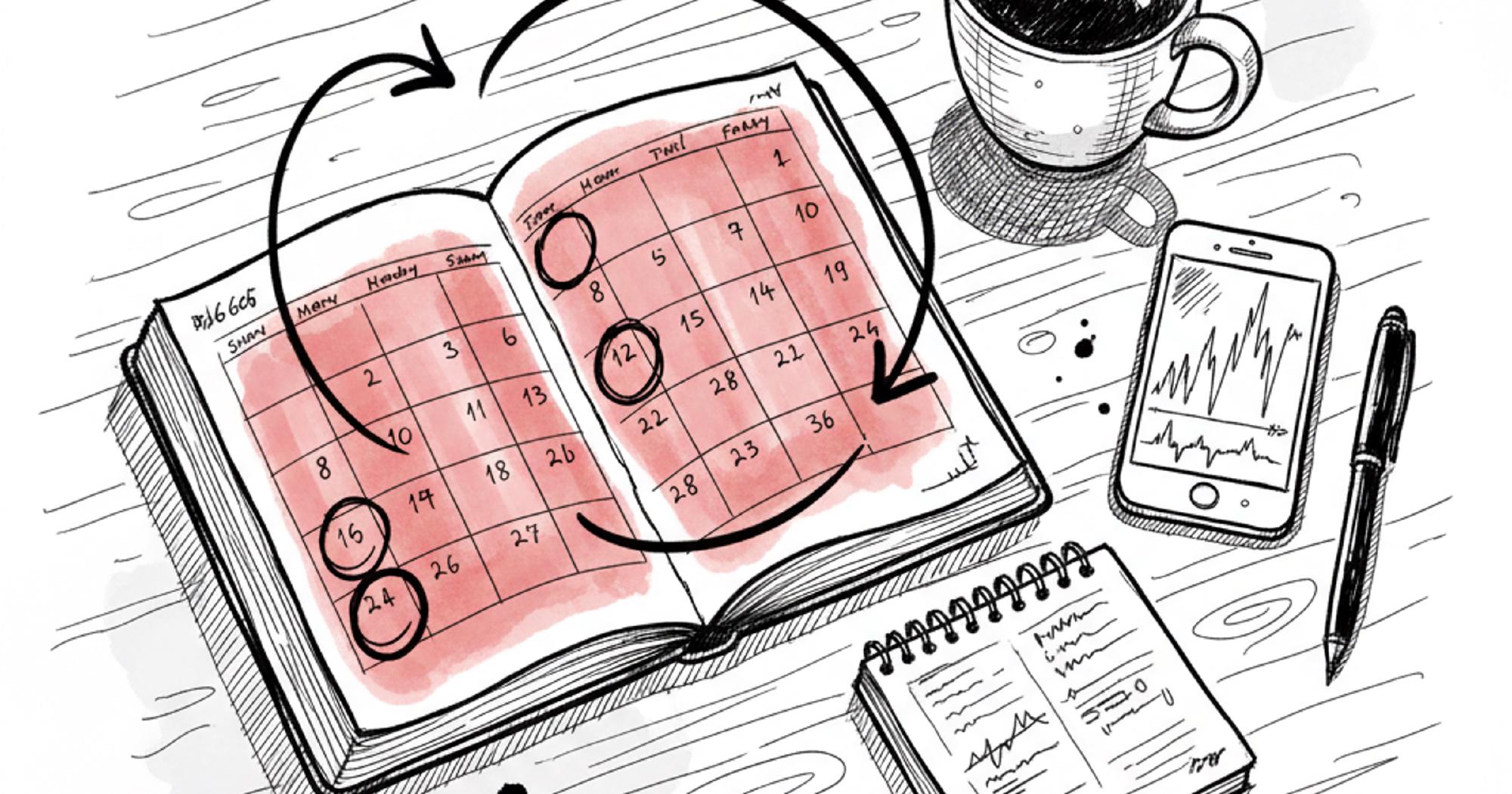 Covered call rolling strategy showing calendar dates with arrows indicating how to roll options forward to a later expiration