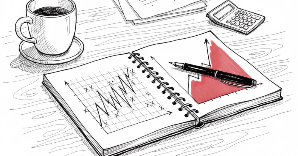 Trader's journey from directional market prediction to steady premium selling income, shown as a crossed-out prediction chart next to a rising income ledger