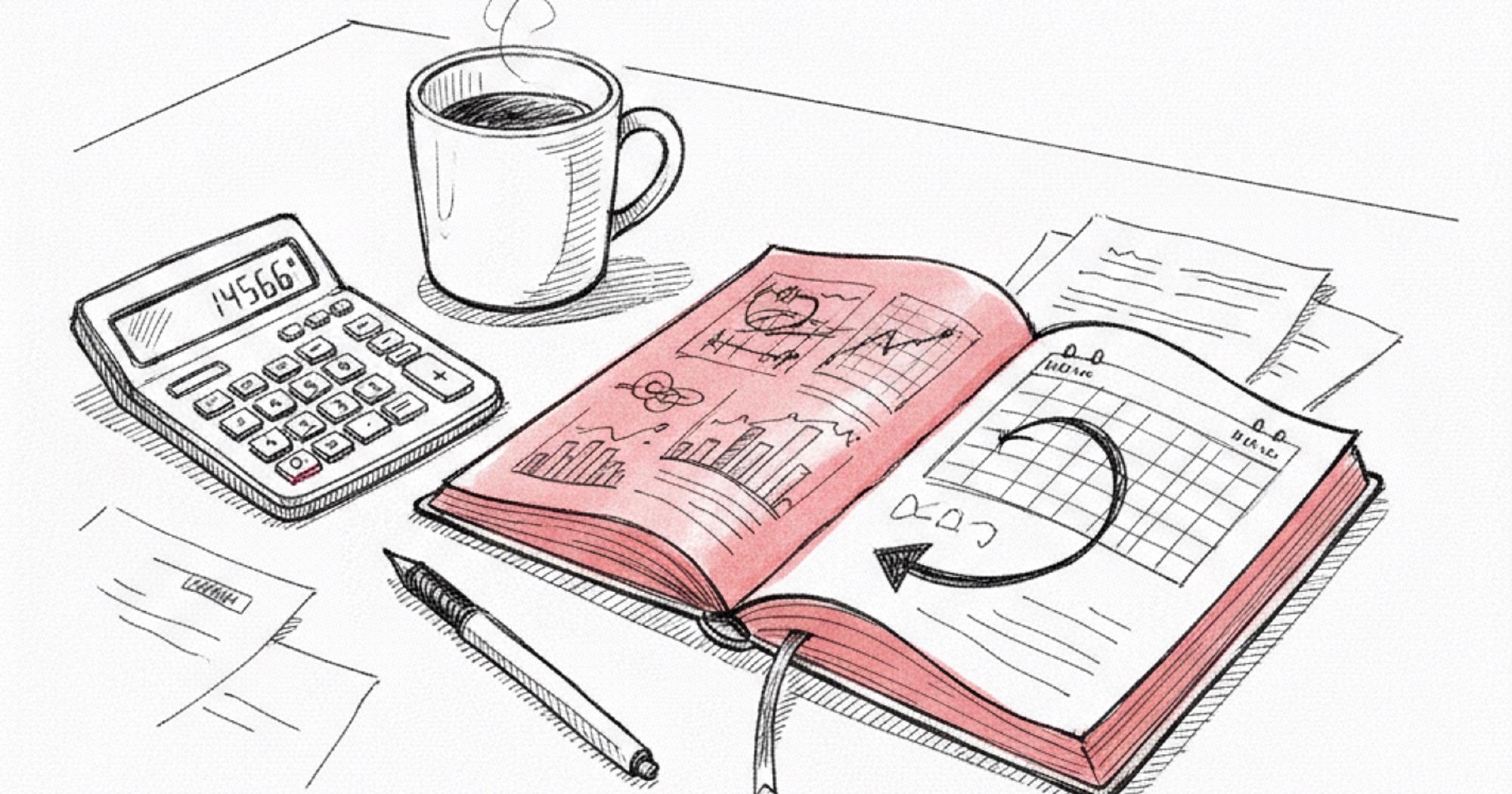 Rolling options explained—moving an option position to a later expiration date on a trading desk with a notebook, calculator, and calendar