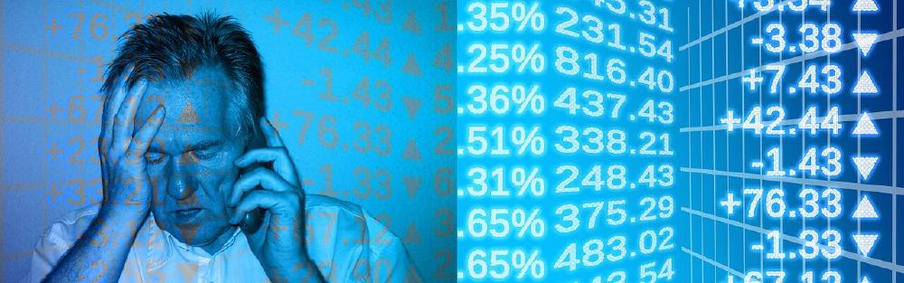 Stock market trading floor showing market volatility