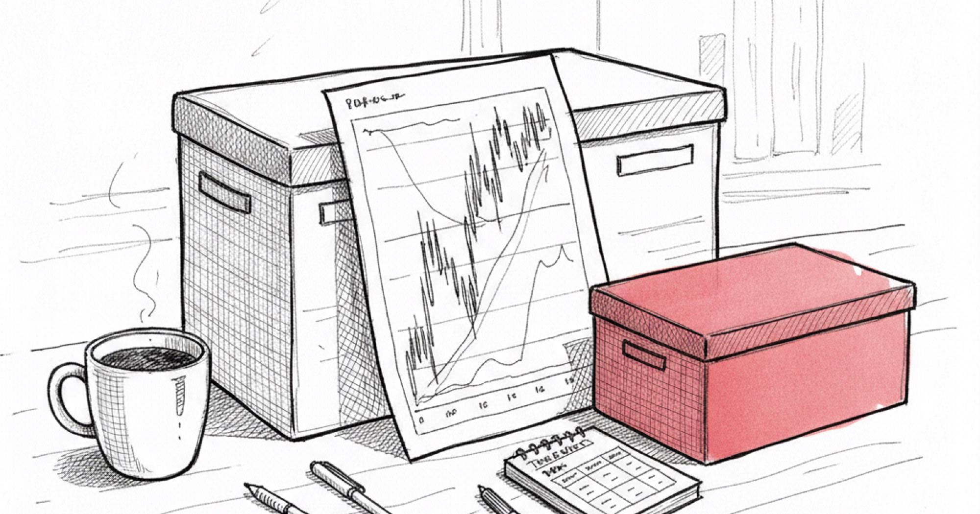 Hybrid portfolio approach combining index fund holdings with an options wheel strategy sleeve shown as two labeled containers on a desk